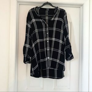 Black and white plaid button up blouse